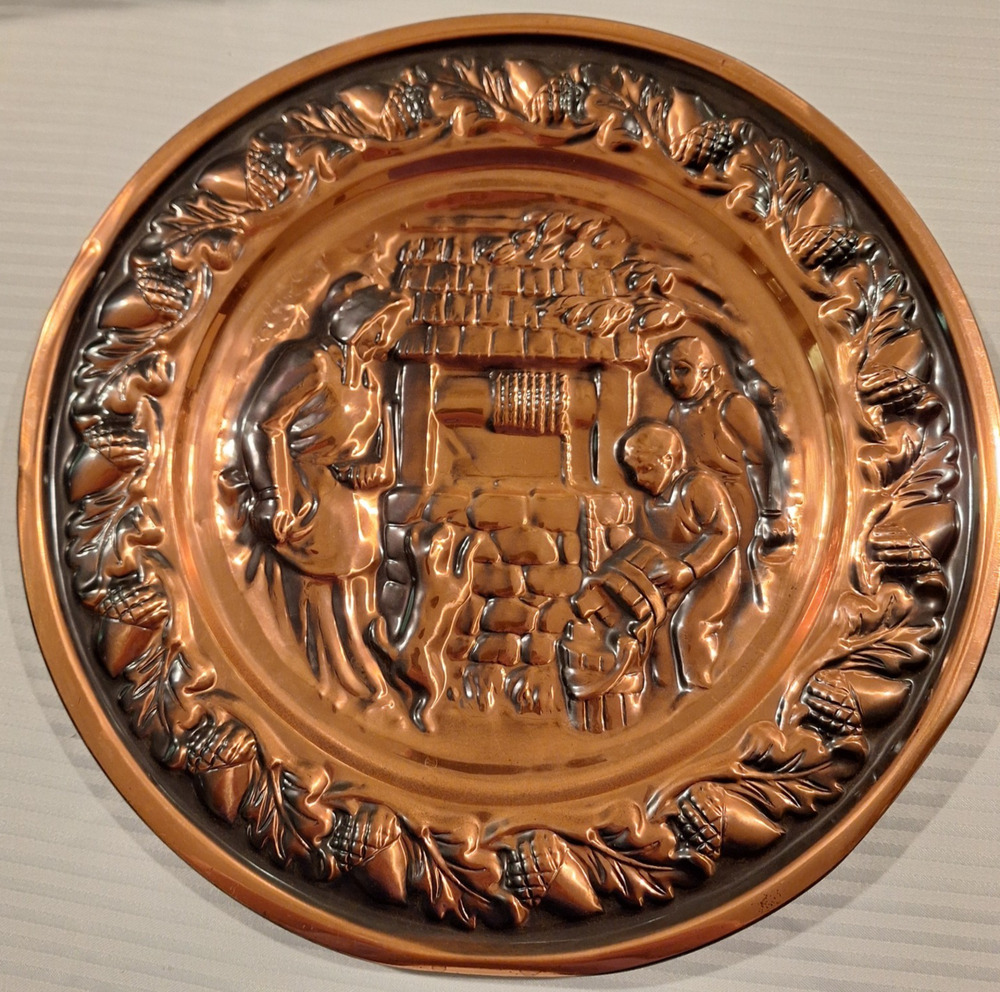 Vtg Coppercraft Guild 13" Copper Wall Plate Family at the Water Well
